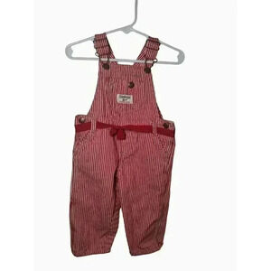 Vintage Oshkosh B'gosh 9M Unisex Red Striped Vest Back Overalls. Christmas.